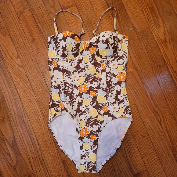 Tory Burch Lipsi One Piece Reverie Brown Floral Underwire Swimsuit Womens Size S - Picture 7 of 7